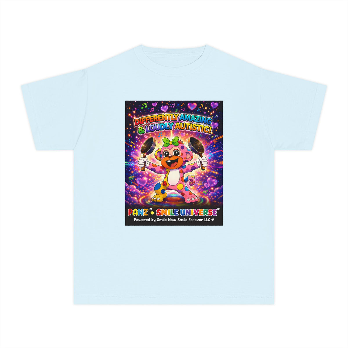 Panz™ Youth Midweight Tee – "Differently Amazing & Loudly Autistic!" Graphic | Smile Universe Collection