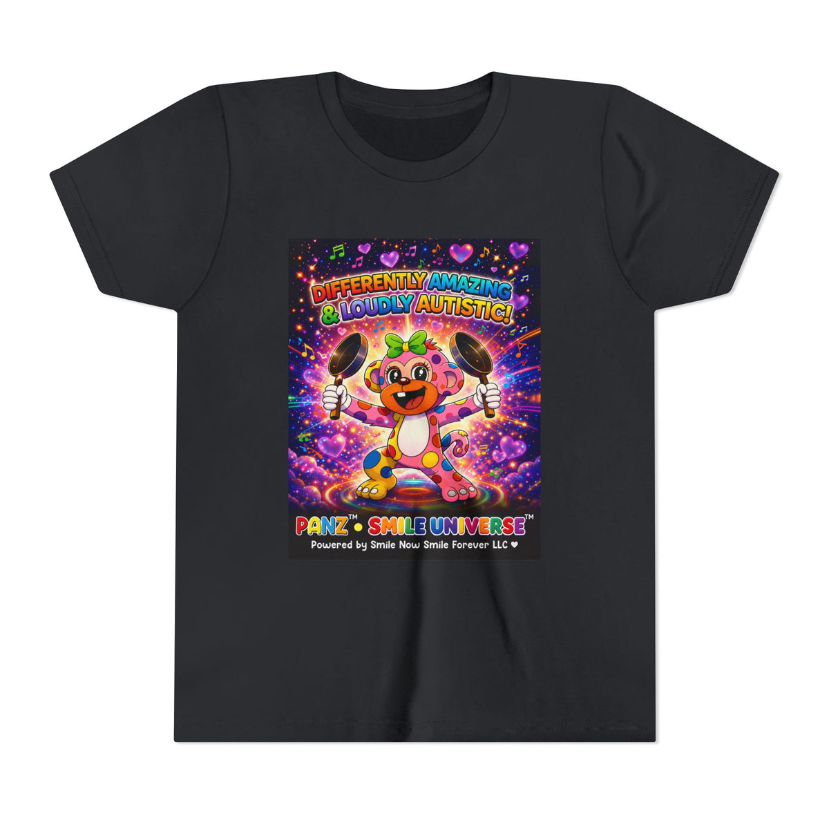 Panz™ Youth Short Sleeve Tee – "Differently Amazing & Loudly Autistic!" Graphic | Smile Universe Collection