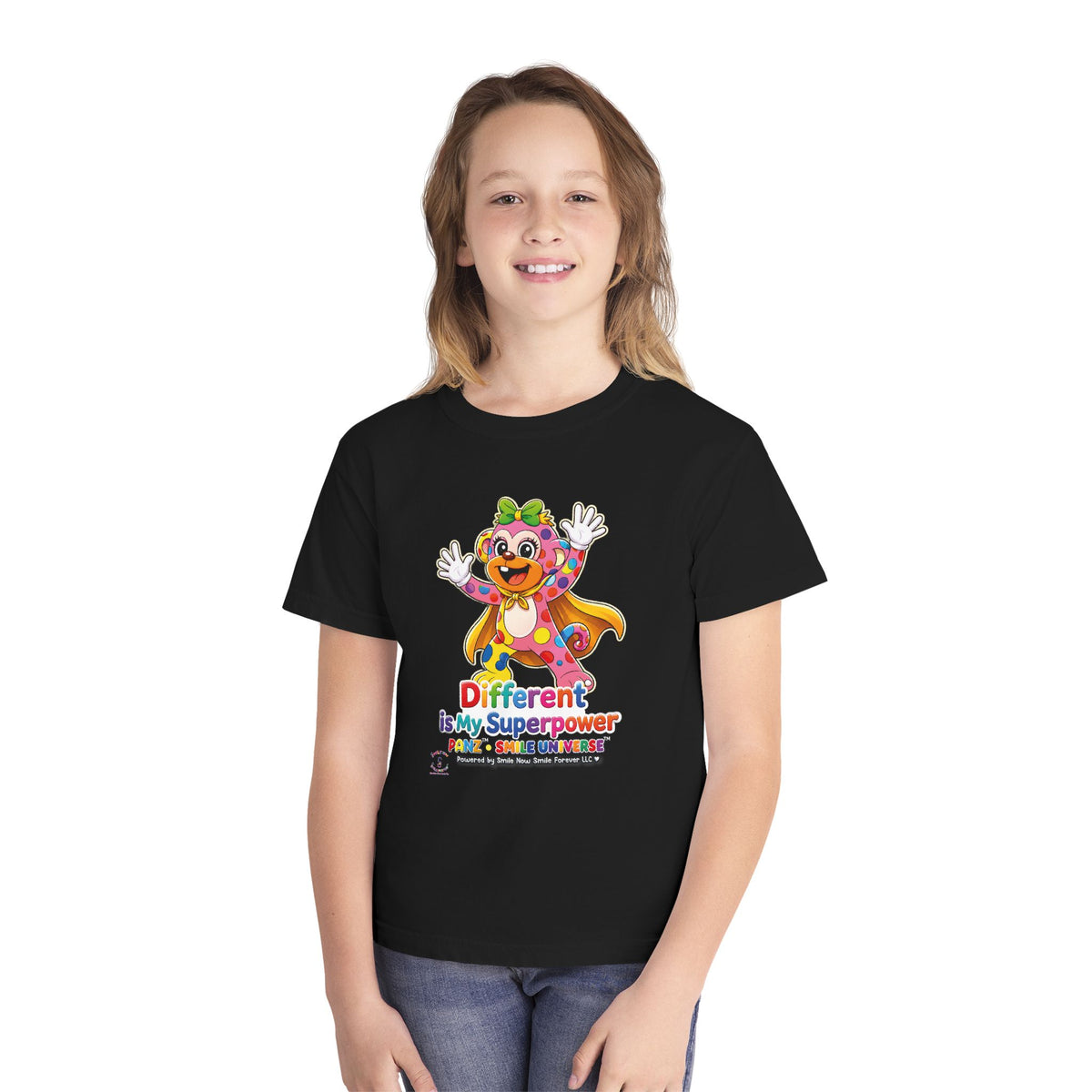 Panz™ Youth Midweight Tee – "Different is My Superpower" Graphic | Smile Universe Collection