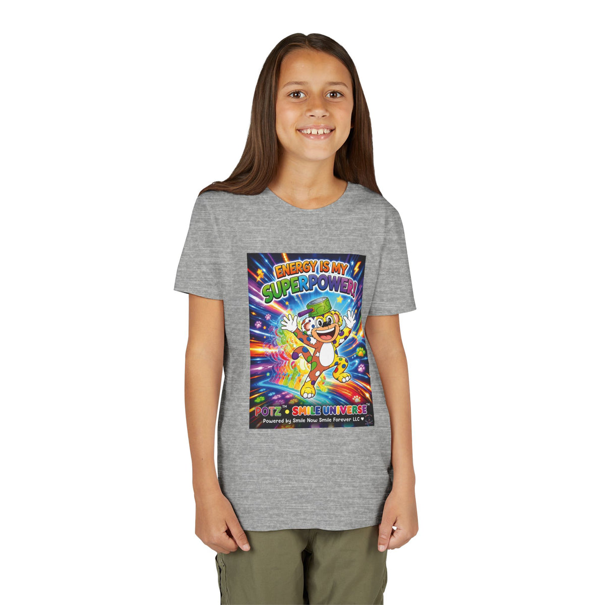 Potz™ Youth Short Sleeve Tee – "Energy is My Superpower!" Graphic Tee | Smile Universe Collection