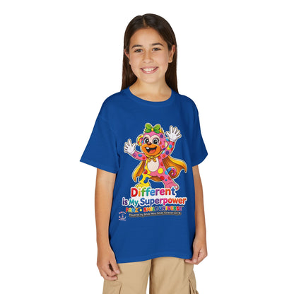 Panz™ Youth DryBlend® T-Shirt – "Different is My Superpower" Graphic | Smile Universe Collection