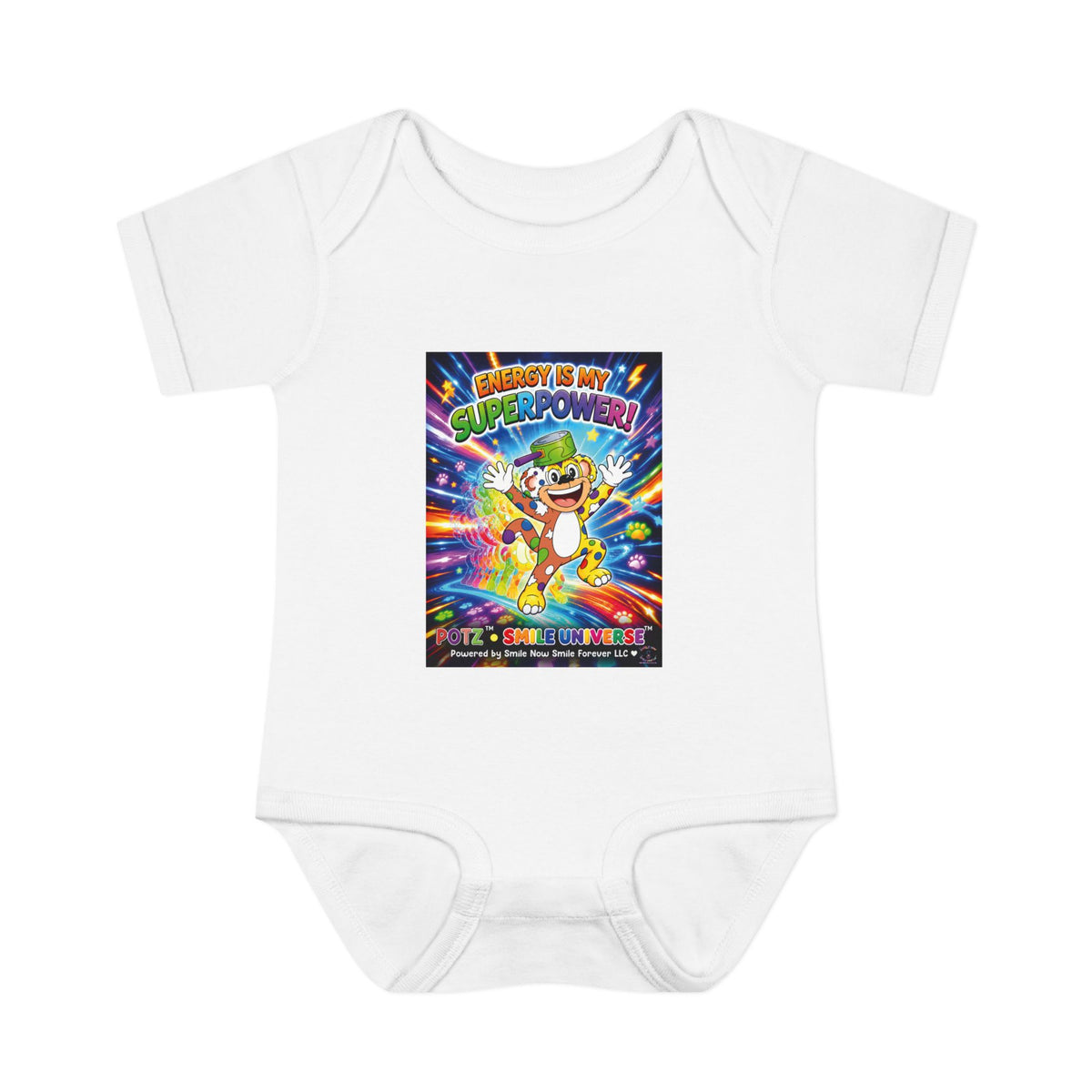 Potz™ Infant Baby Rib Bodysuit – "Energy is My Superpower!" Graphic Onesie | Smile Universe Collection
