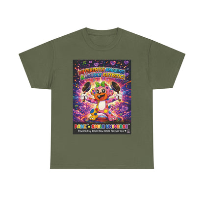Panz™ Unisex Heavy Cotton™ Tee – "Differently Amazing & Loudly Autistic!" Graphic | Smile Universe Collection