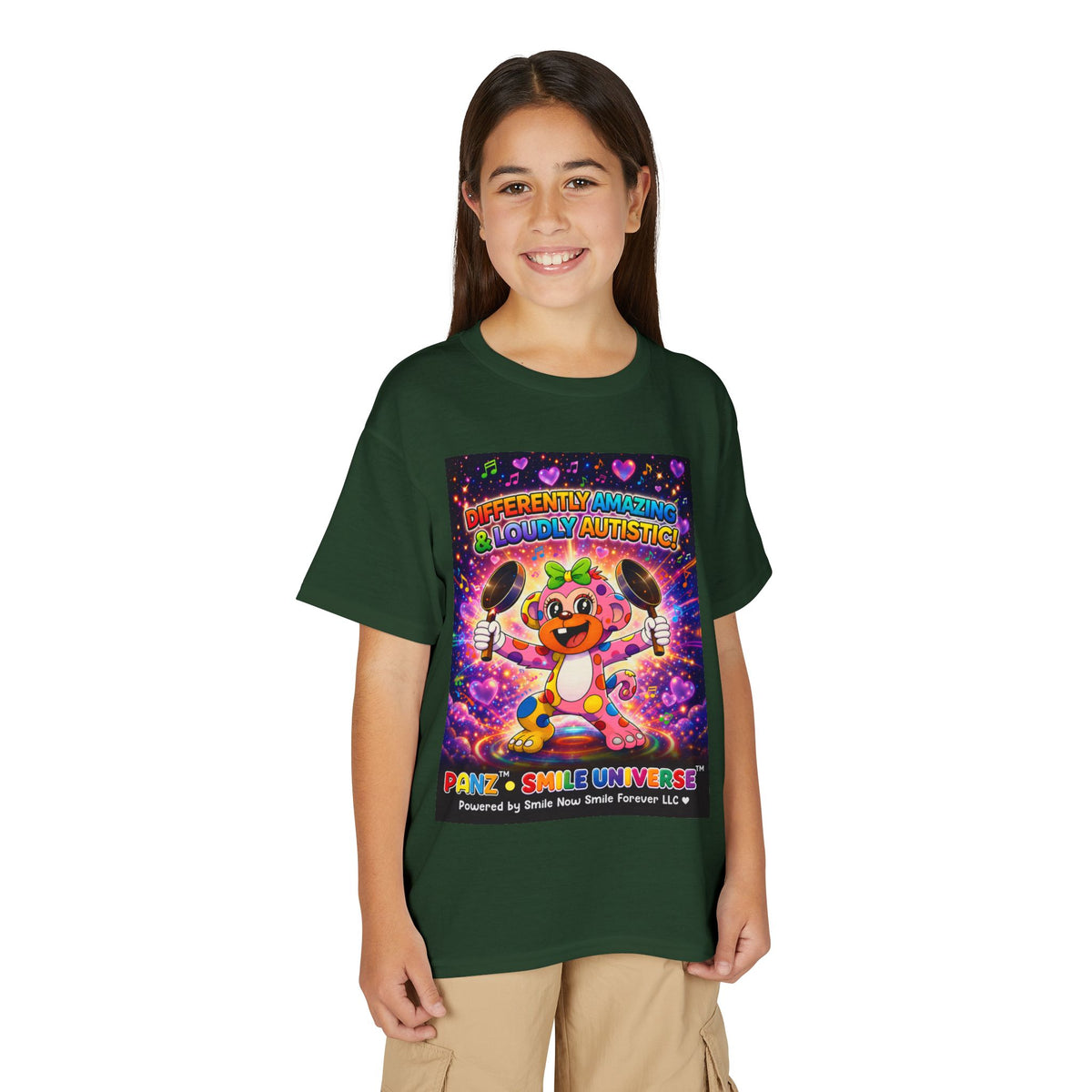 Panz™ Youth DryBlend® T-Shirt – "Differently Amazing & Loudly Autistic!" Graphic | Smile Universe Collection