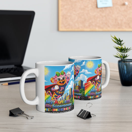 Panz™ Ceramic Mug (11oz & 15oz) – "My Autism is My Superpower" Graphic | Smile Universe Collection