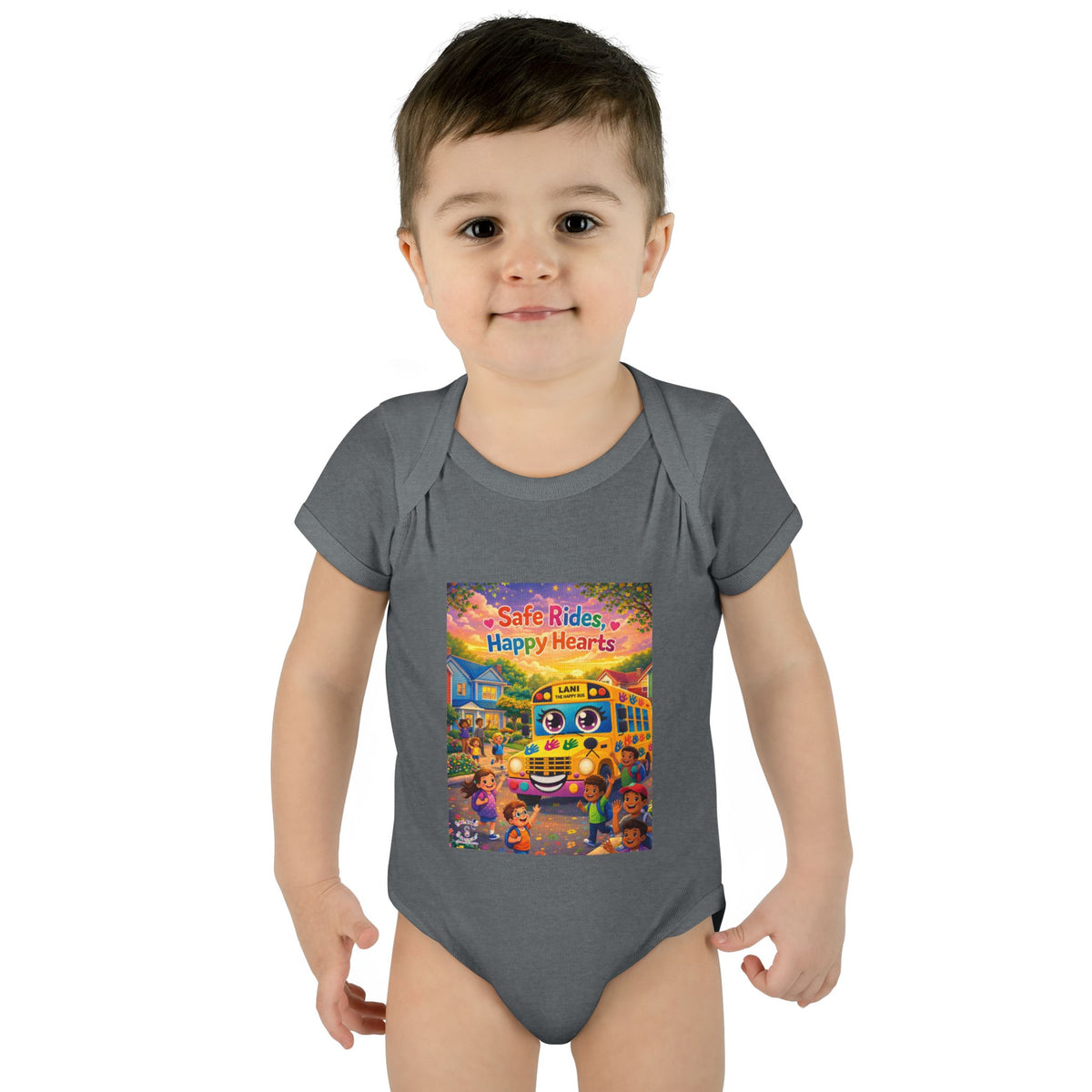Lani™ Infant Baby Rib Bodysuit – "Safe Rides, Happy Hearts" Graphic