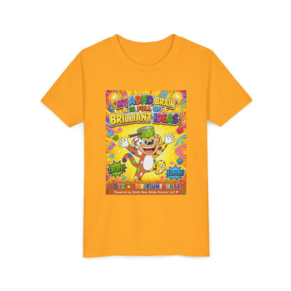 Potz™ Youth Short Sleeve Tee – "My ADHD Brain is Full of Brilliant Ideas!" Graphic Tee | Smile Universe Collection