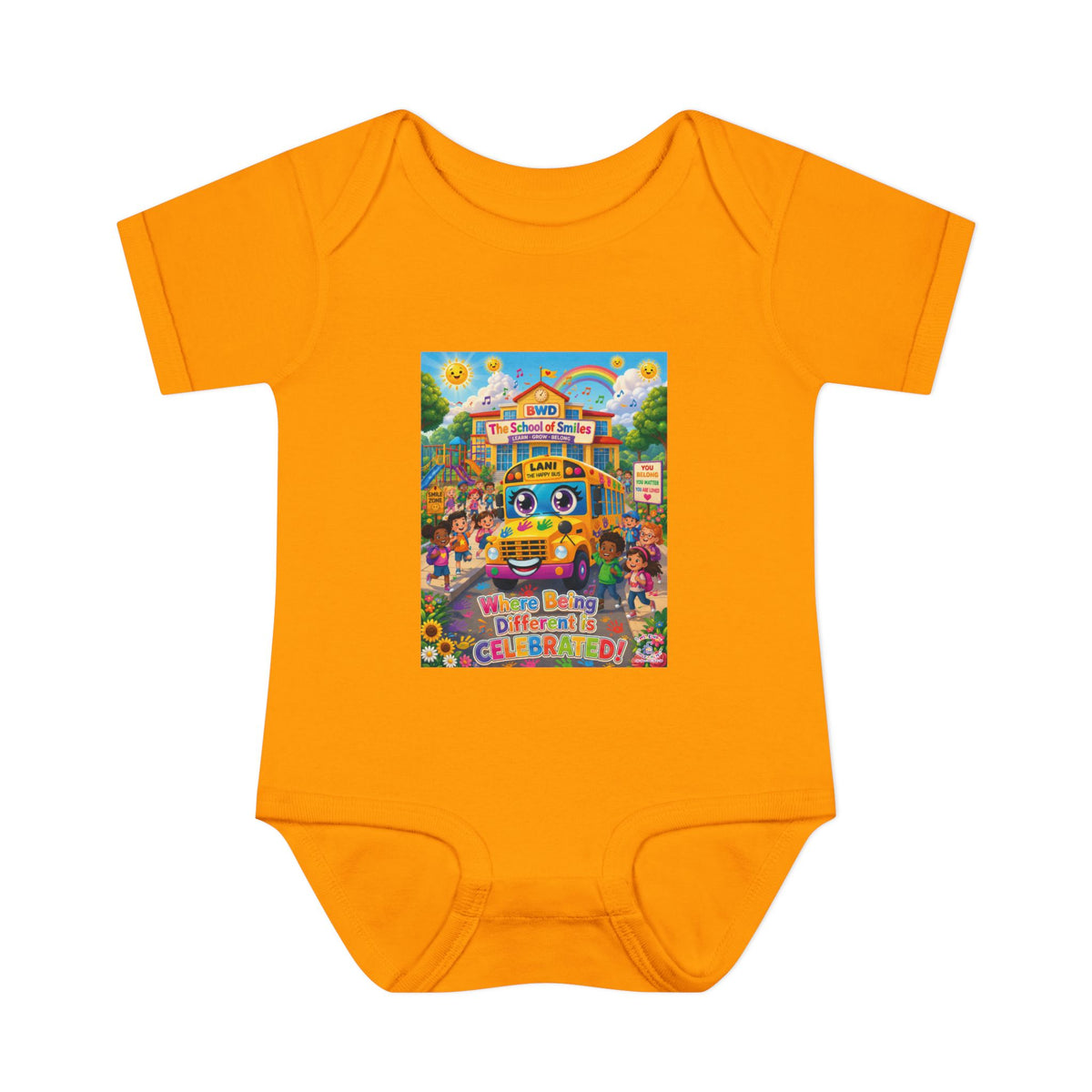 Lani™ Infant Baby Rib Bodysuit – "Where Being Different is CELEBRATED!" Graphic