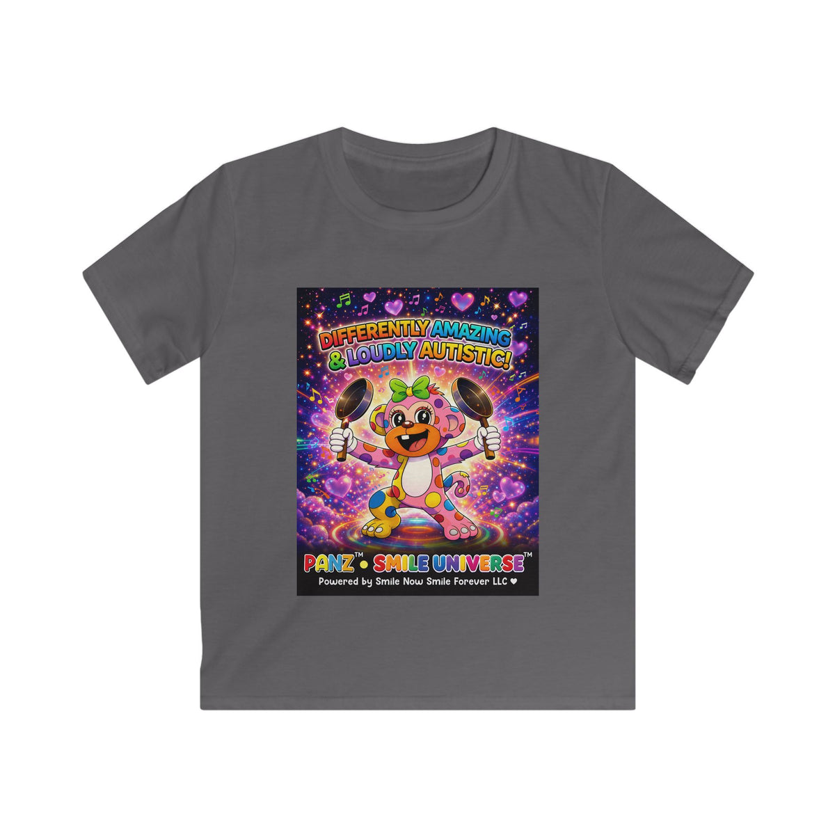 Panz™ Kids Softstyle Tee – "Differently Amazing & Loudly Autistic!" Graphic | Smile Universe Collection