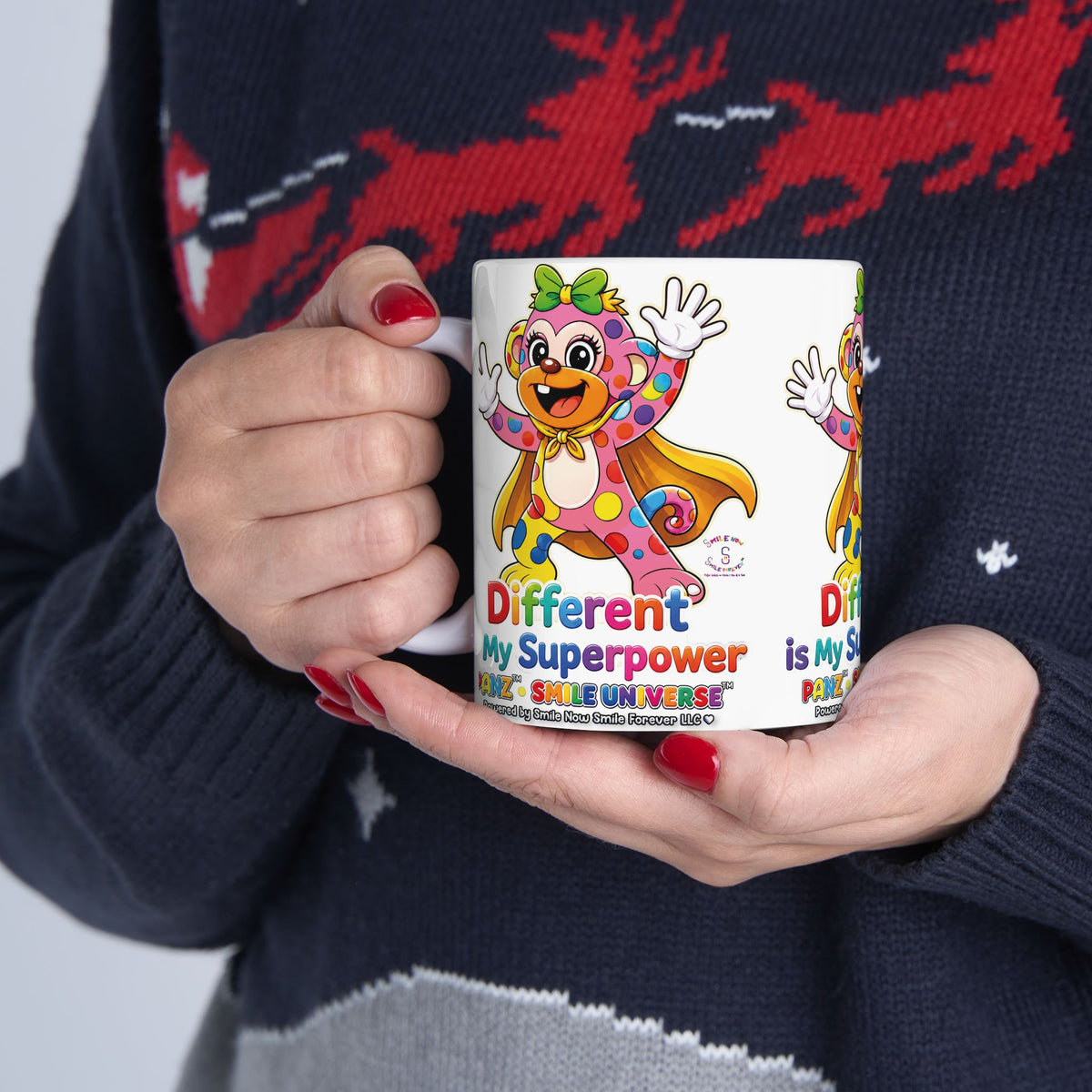 Panz™ Ceramic Mug (11oz & 15oz) – "Different is My Superpower" Graphic | Smile Universe Collection