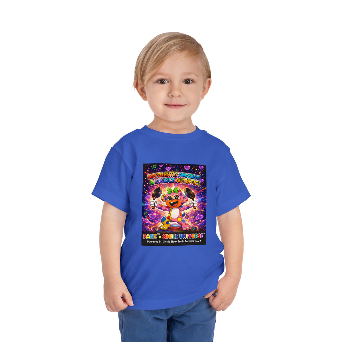 Panz™ Toddler Short Sleeve Tee – "Differently Amazing & Loudly Autistic!" Graphic | Smile Universe Collection