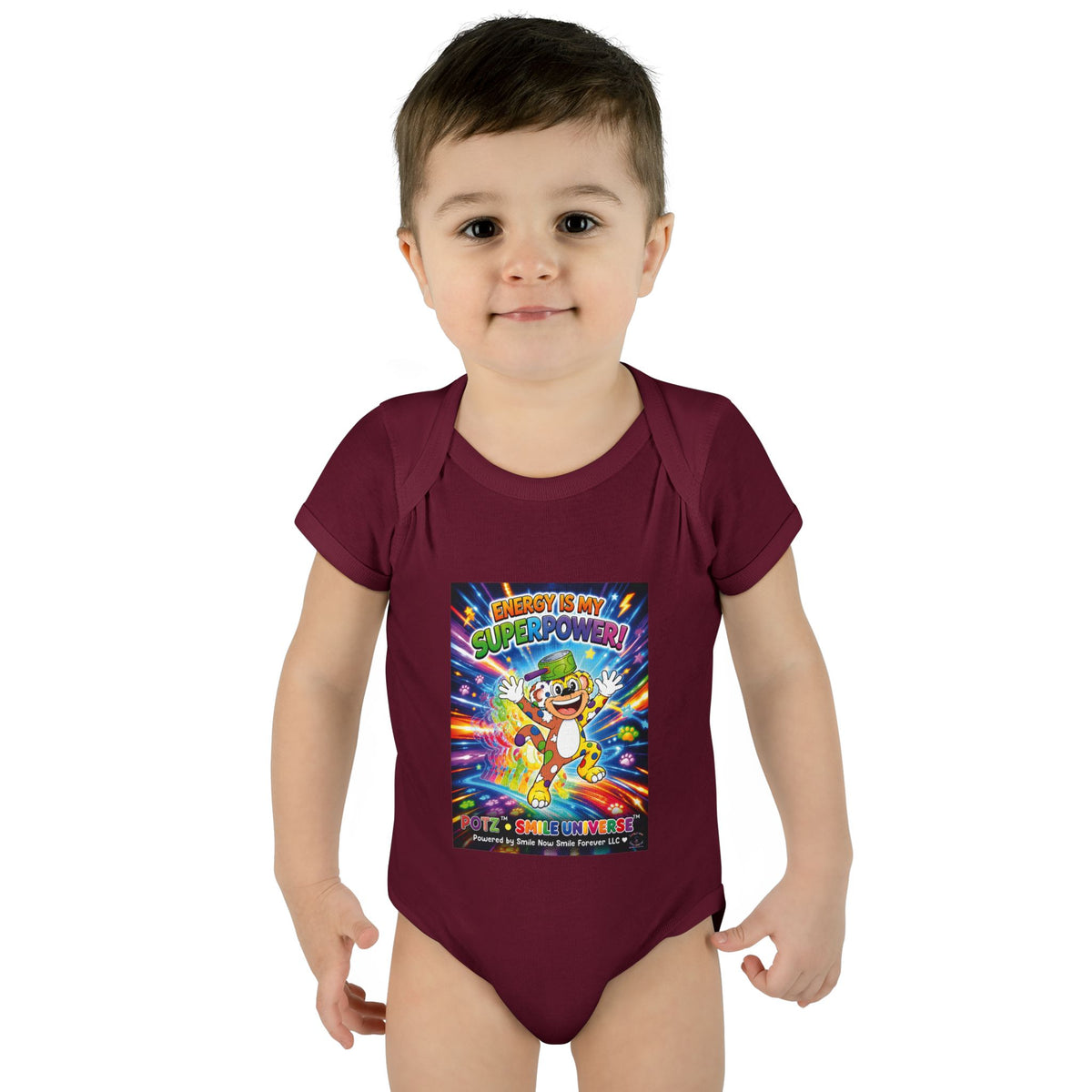 Potz™ Infant Baby Rib Bodysuit – "Energy is My Superpower!" Graphic Onesie | Smile Universe Collection