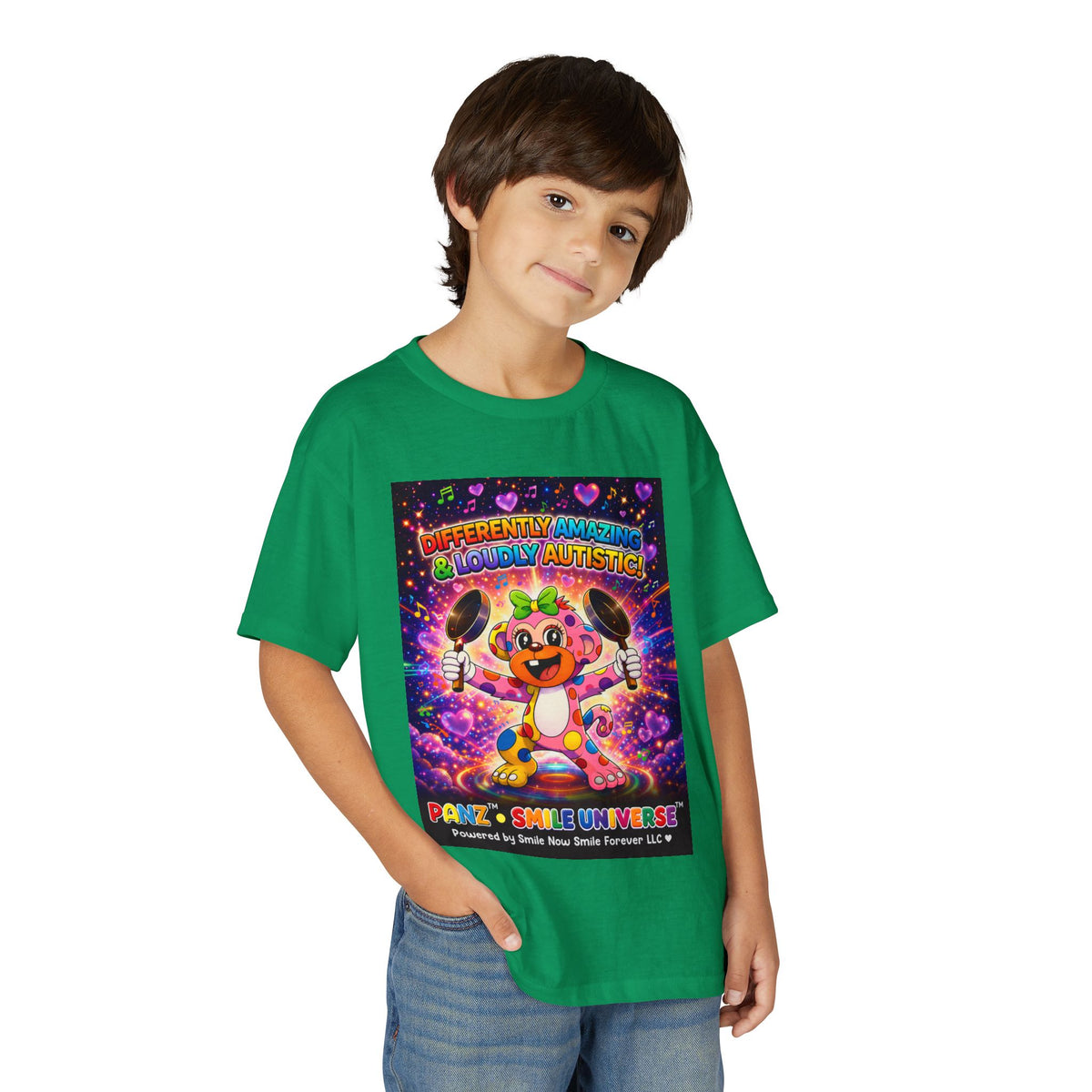 Panz™ Youth DryBlend® T-Shirt – "Differently Amazing & Loudly Autistic!" Graphic | Smile Universe Collection