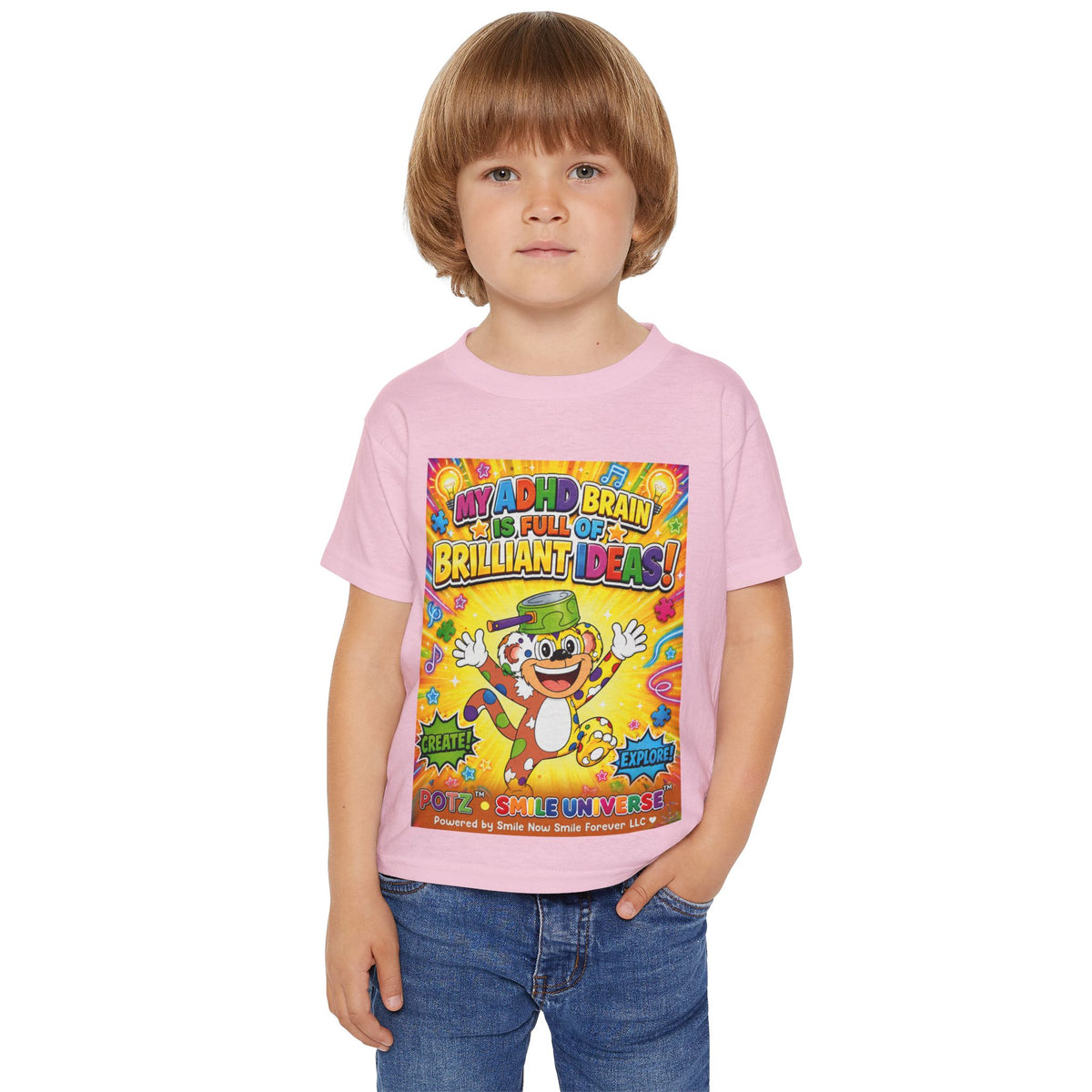 Potz™ Heavy Cotton™ Toddler T-Shirt – "My ADHD Brain is Full of Brilliant Ideas!" Graphic Tee | Smile Universe Collection