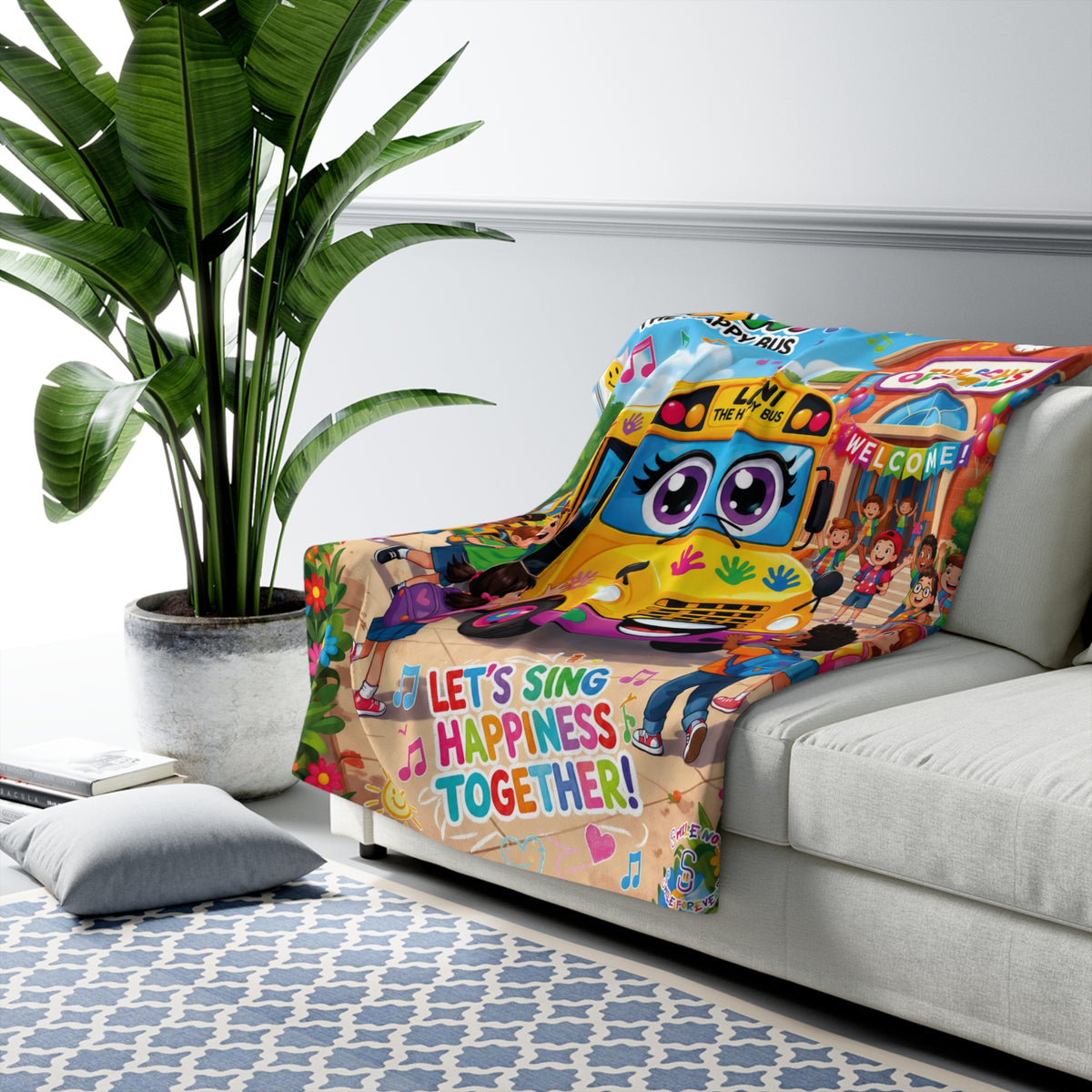 Sherpa Blanket — Lani the Happy Bus "Let's Sing Happiness Together" Kids Throw