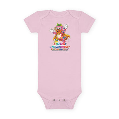 Panz™ Baby Short Sleeve Onesie® – "Different is My Superpower" Graphic | Smile Universe Collection