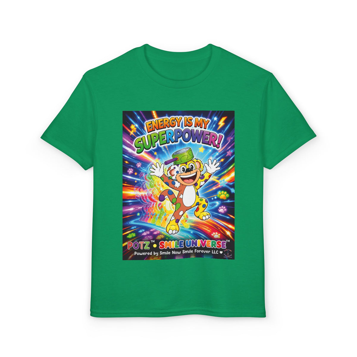 Potz™ Youth DryBlend® T-Shirt – "Energy is My Superpower!" Graphic Tee | Smile Universe Collection