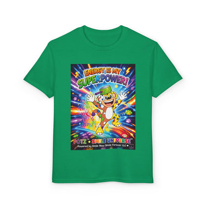 Potz™ Youth DryBlend® T-Shirt – "Energy is My Superpower!" Graphic Tee | Smile Universe Collection