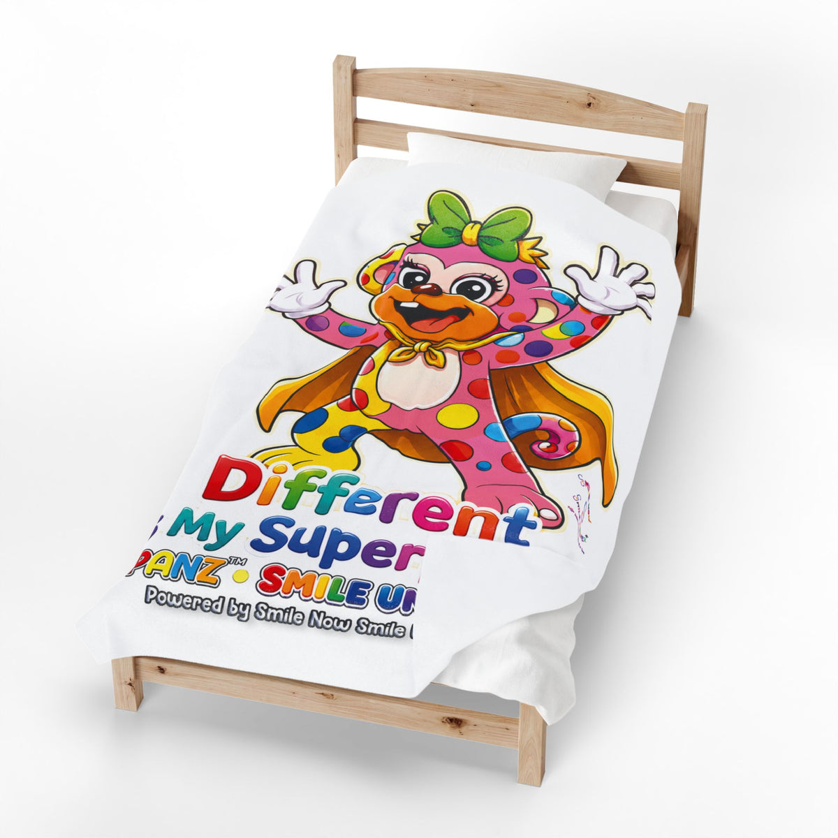 Panz™ Velveteen Plush Blanket – "Different is My Superpower" Graphic | Smile Universe Collection