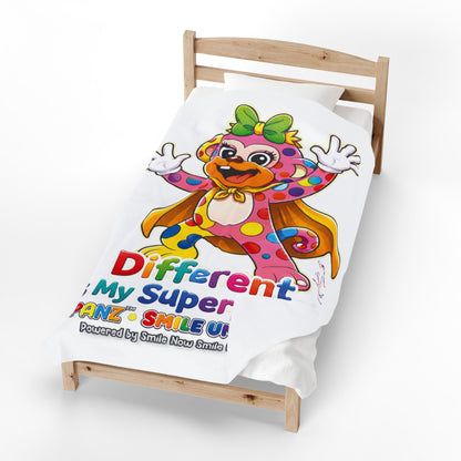 Panz™ Velveteen Plush Blanket – "Different is My Superpower" Graphic | Smile Universe Collection