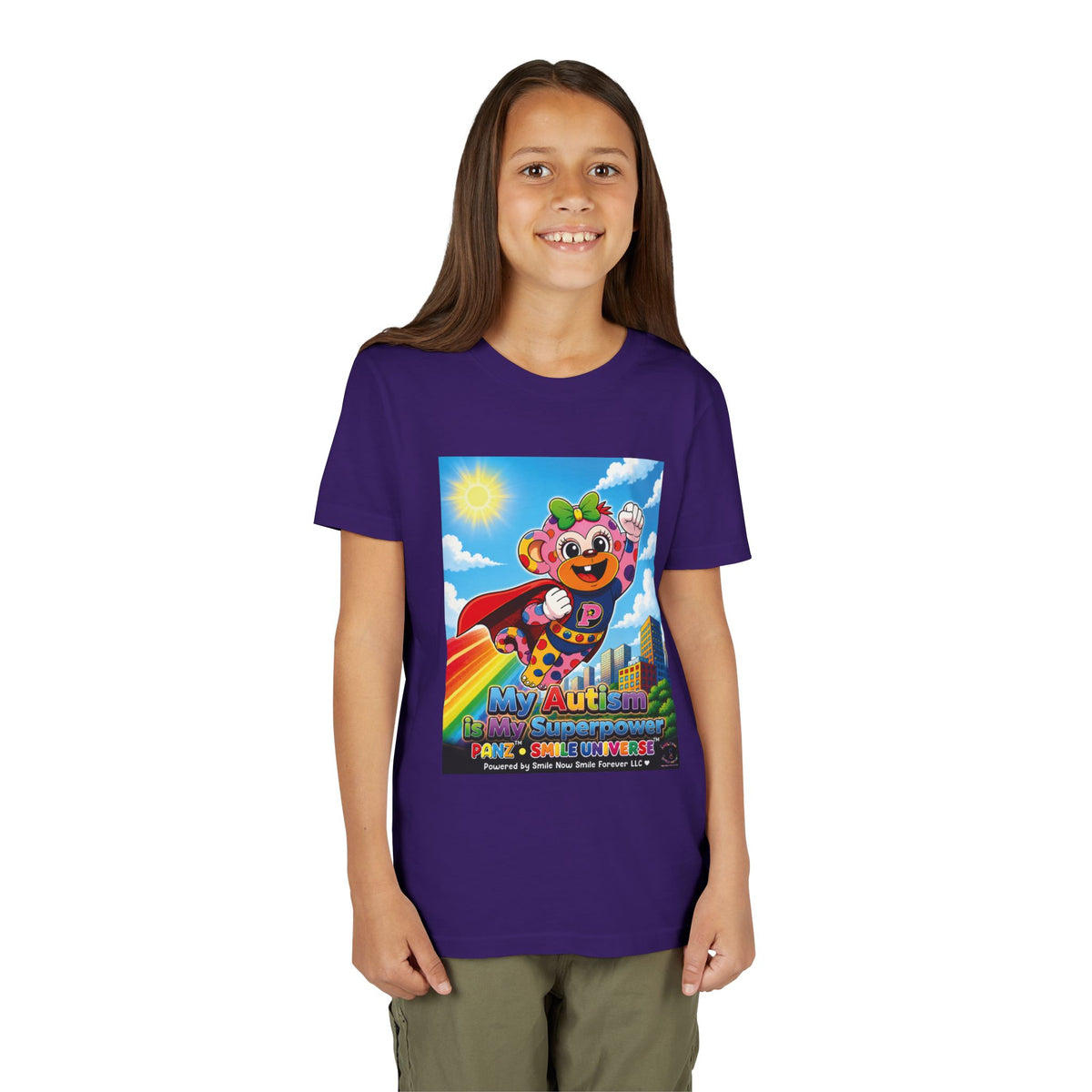 Panz™ Youth Short Sleeve Tee – "My Autism is My Superpower" Graphic | Smile Universe Collection