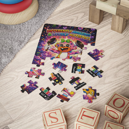 Panz™ Kids' Puzzle, 30-Piece – "Differently Amazing & Loudly Autistic!" Graphic | Smile Universe Collection