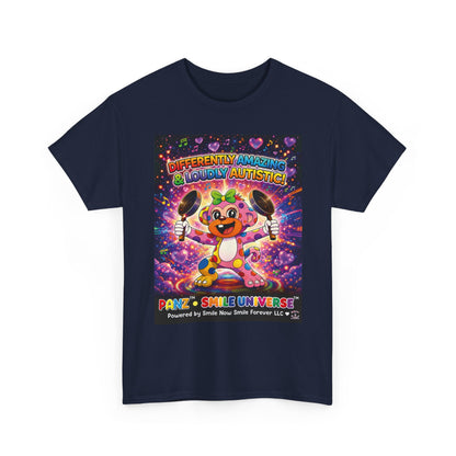 Panz™ Unisex Heavy Cotton™ Tee – "Differently Amazing & Loudly Autistic!" Graphic | Smile Universe Collection