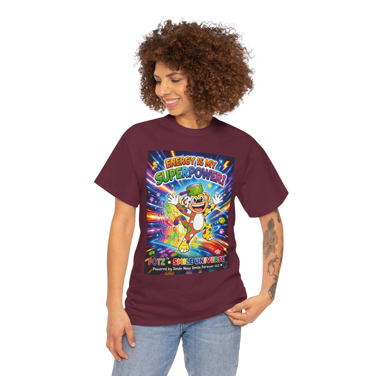 Potz™ Unisex Heavy Cotton™ Tee – "Energy is My Superpower!" Graphic Tee | Smile Universe Collection