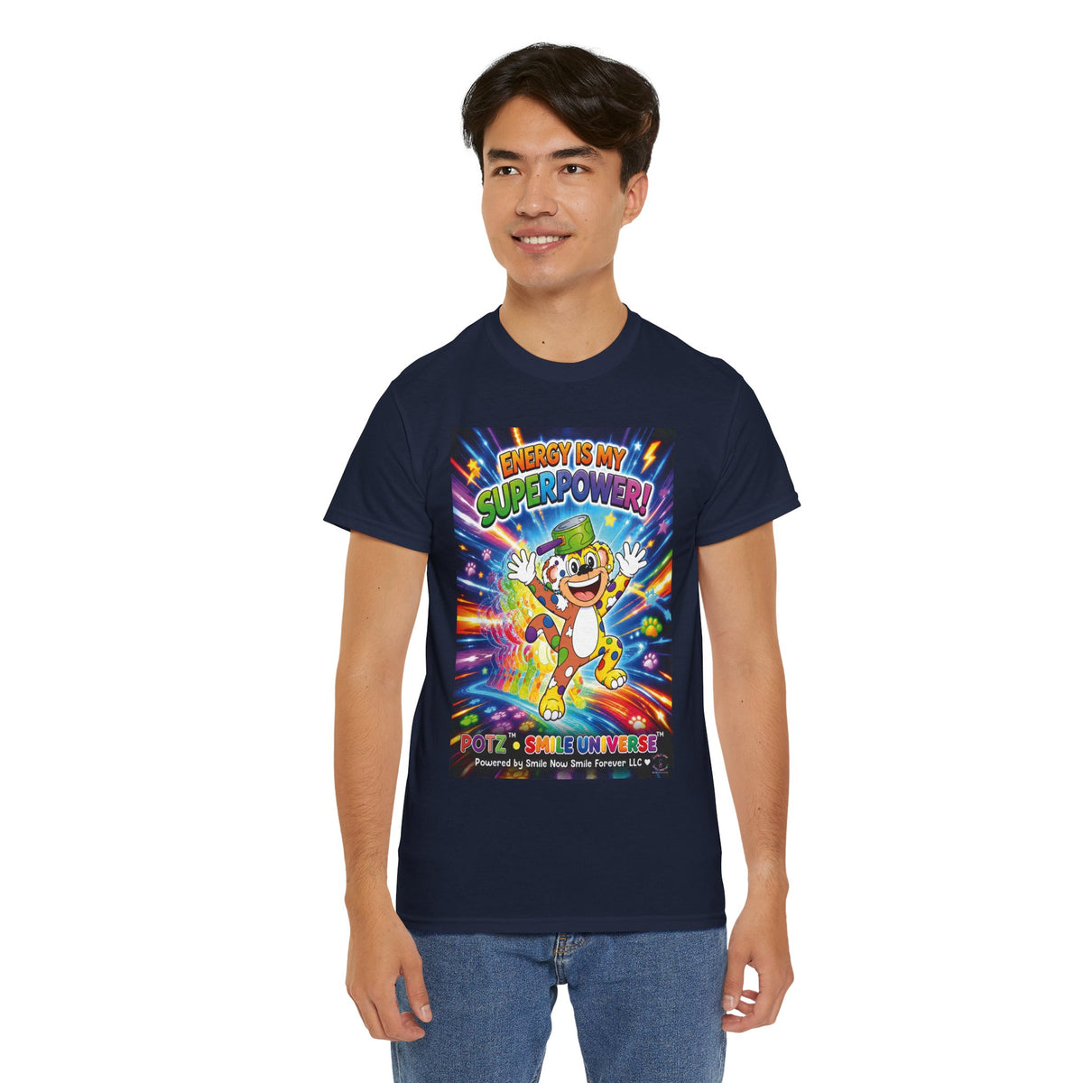 Potz™ Unisex Heavy Cotton™ Tee – "Energy is My Superpower!" Graphic Tee | Smile Universe Collection