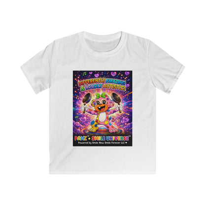 Panz™ Kids Softstyle Tee – "Differently Amazing & Loudly Autistic!" Graphic | Smile Universe Collection