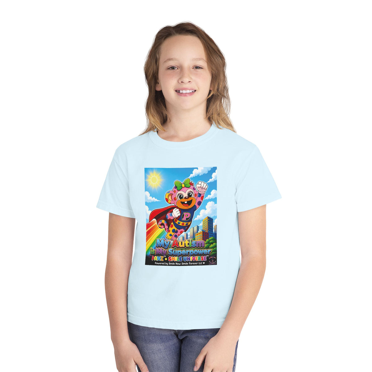 Panz™ Youth Midweight Tee – "My Autism is My Superpower" Graphic | Smile Universe Collection