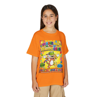 Potz™ Youth DryBlend® T-Shirt – "My ADHD Brain is Full of Brilliant Ideas!" Graphic Tee | Smile Universe Collection