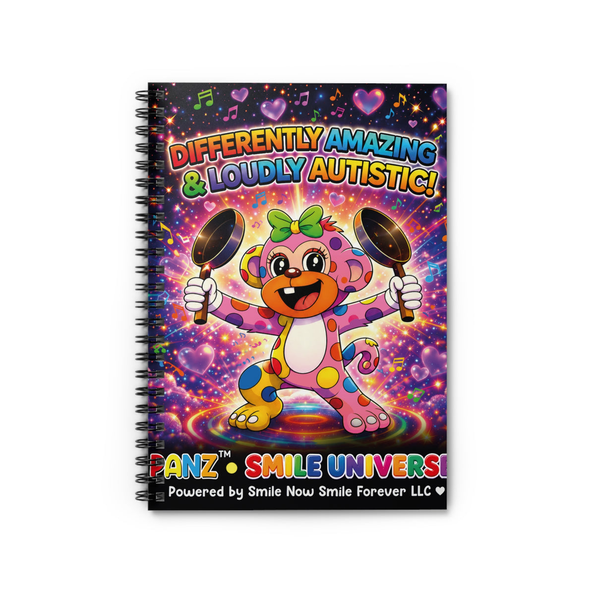Panz™ Spiral Notebook – Ruled Line | "Differently Amazing & Loudly Autistic!" Graphic | Smile Universe Collection