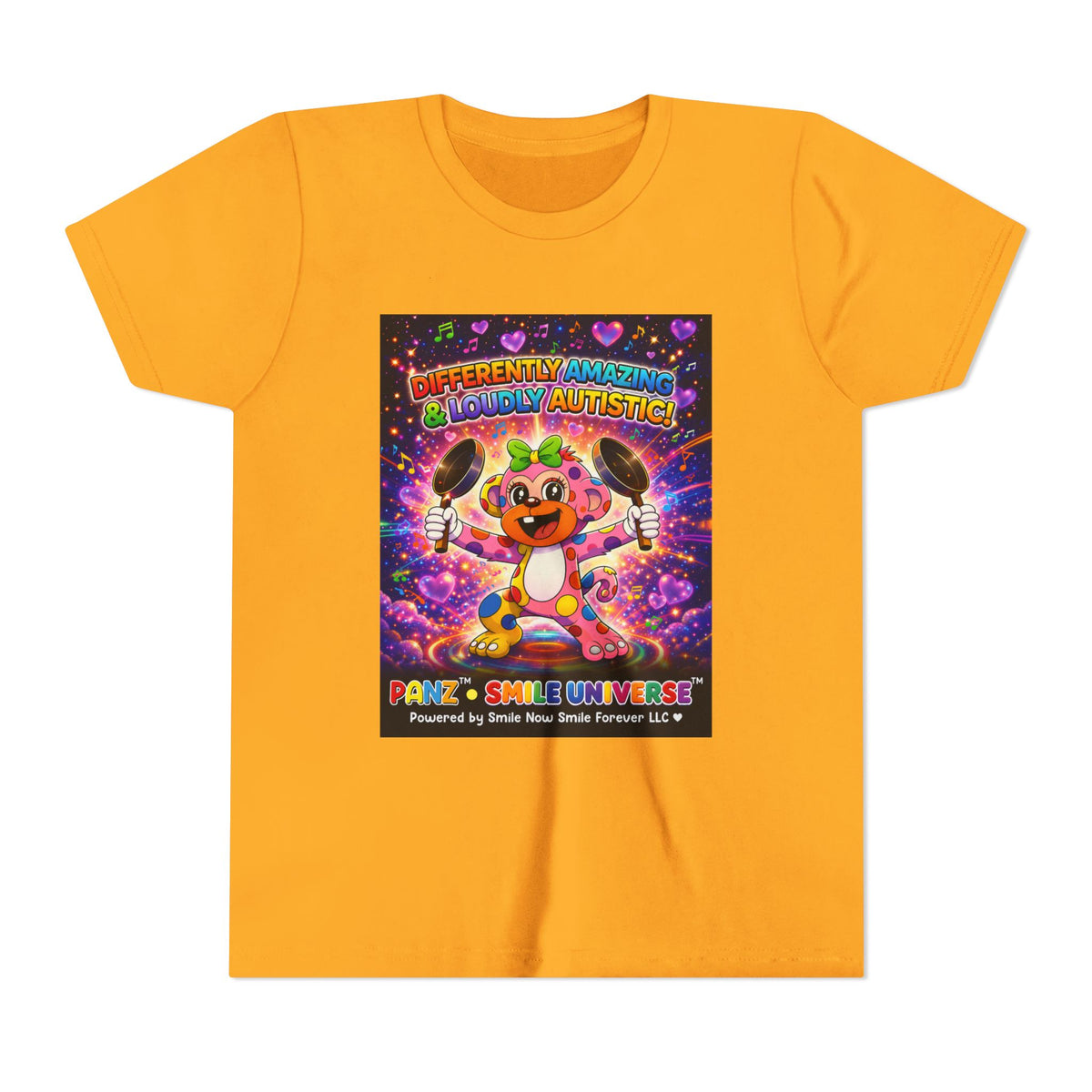 Panz™ Youth Short Sleeve Tee – "Differently Amazing & Loudly Autistic!" Graphic | Smile Universe Collection
