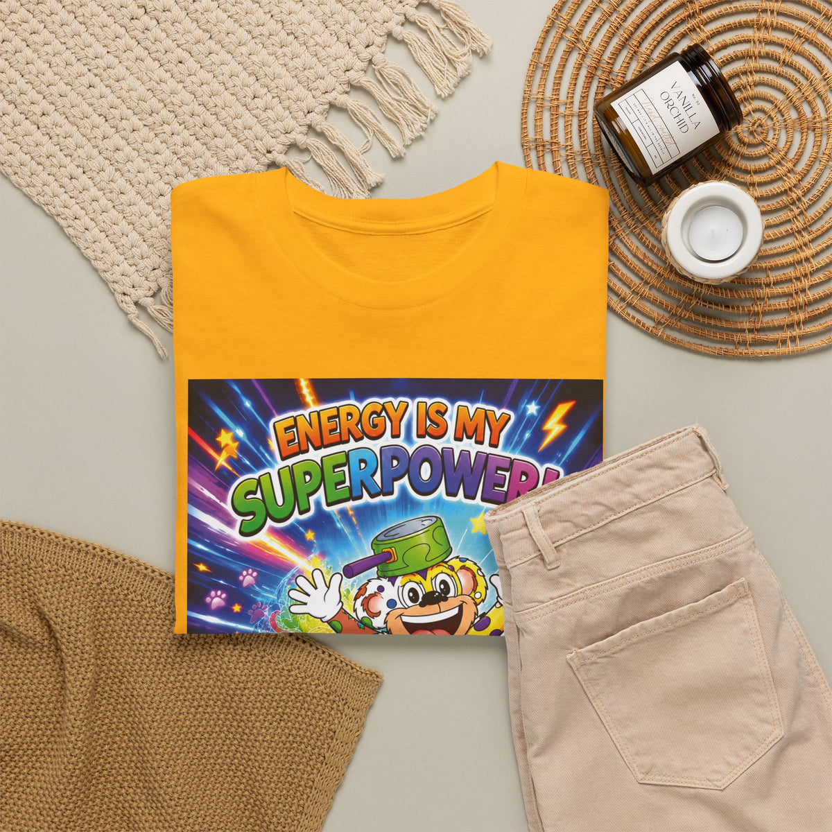 Potz™ Unisex Heavy Cotton™ Tee – "Energy is My Superpower!" Graphic Tee | Smile Universe Collection
