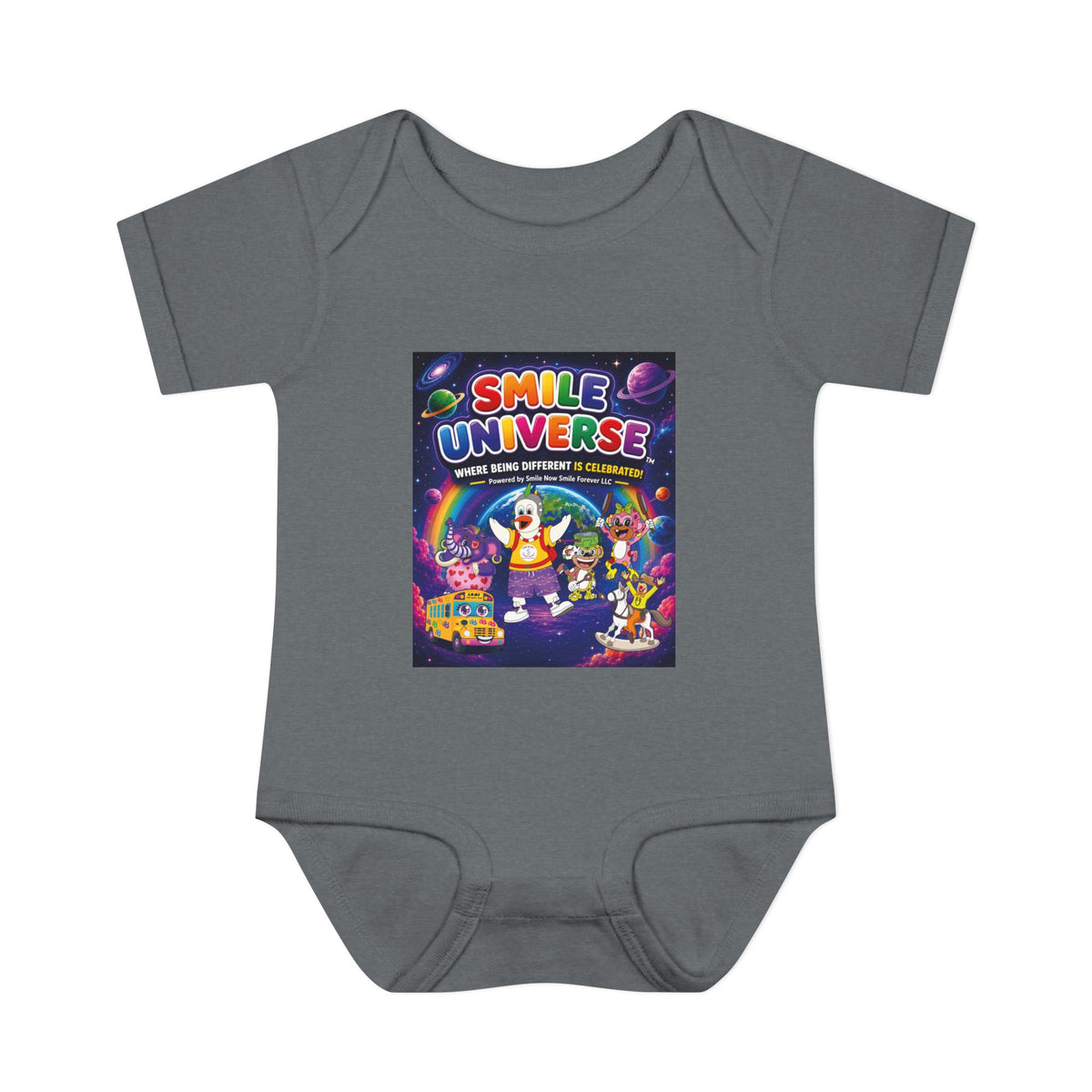 Smile Universe™ Infant Baby Rib Bodysuit – "Where Being Different is CELEBRATED!" Graphic