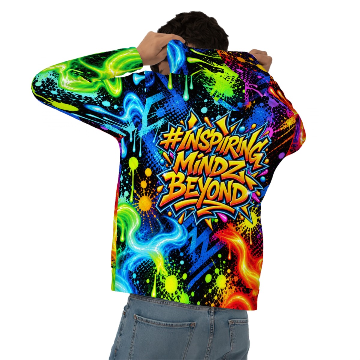 BWD “Inspiring Mindz Beyond™” Men’s AOP Pullover Hoodie — Neon Flow