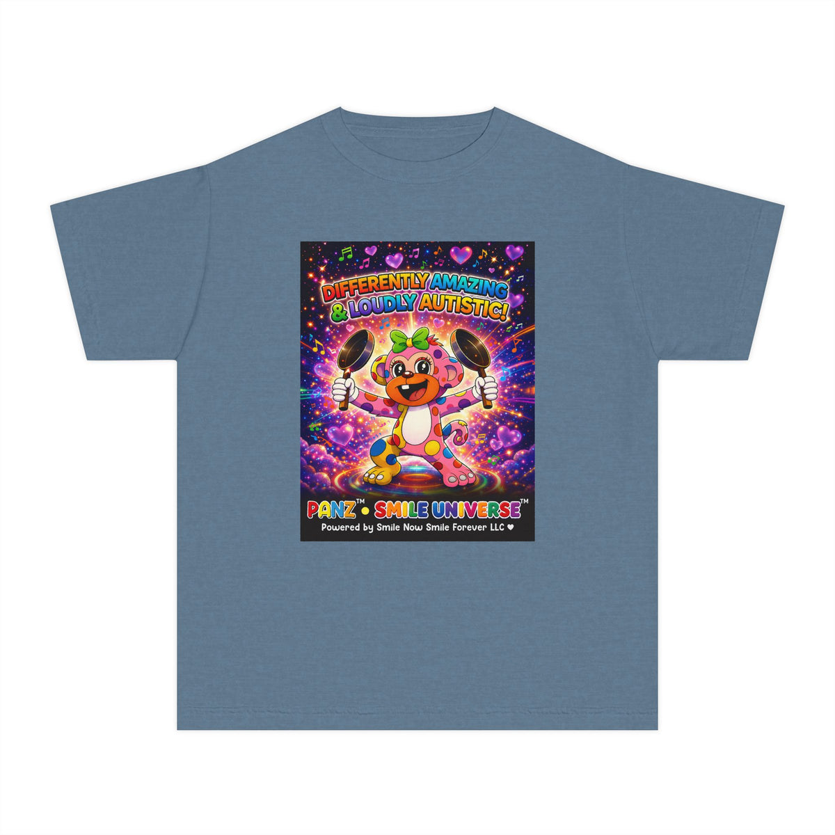 Panz™ Youth Midweight Tee – "Differently Amazing & Loudly Autistic!" Graphic | Smile Universe Collection