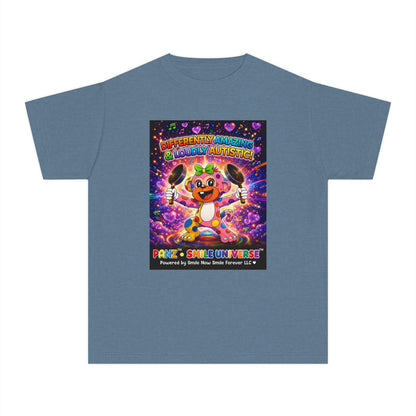 Panz™ Youth Midweight Tee – "Differently Amazing & Loudly Autistic!" Graphic | Smile Universe Collection
