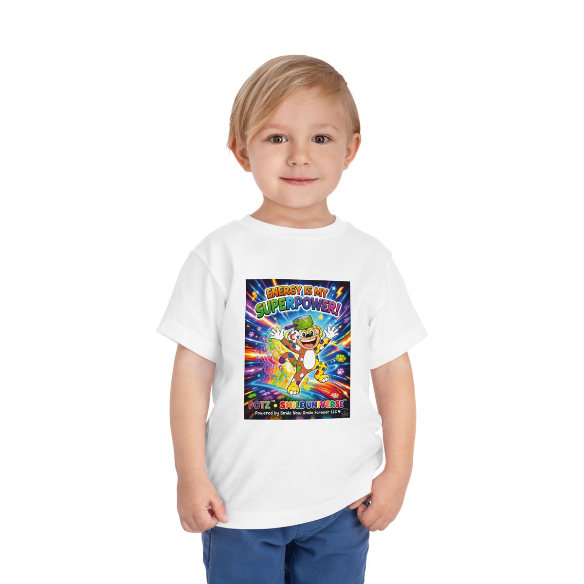 Potz™ Toddler Short Sleeve Tee – "Energy is My Superpower!" Graphic Tee | Smile Universe Collection