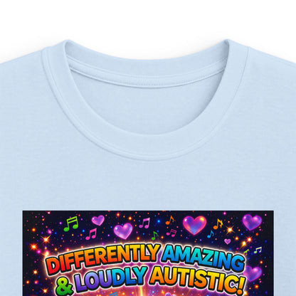 Panz™ Kids Softstyle Tee – "Differently Amazing & Loudly Autistic!" Graphic | Smile Universe Collection