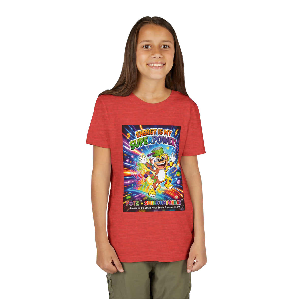 Potz™ Youth Short Sleeve Tee – "Energy is My Superpower!" Graphic Tee | Smile Universe Collection
