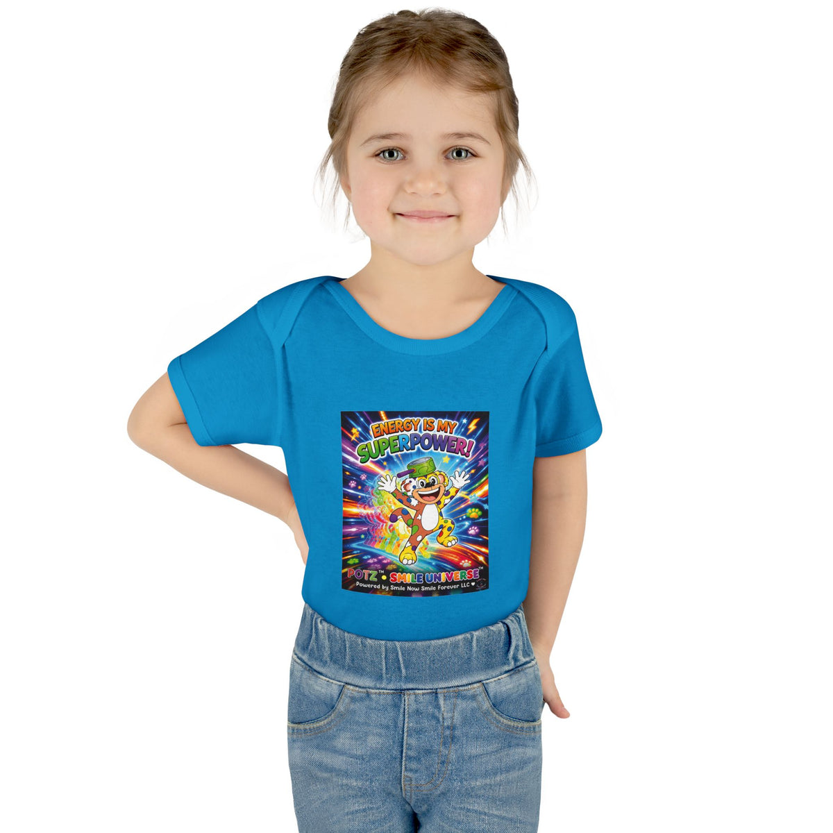 Potz™ Infant Baby Rib Bodysuit – "Energy is My Superpower!" Graphic Onesie | Smile Universe Collection