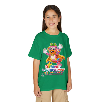 Panz™ Youth DryBlend® T-Shirt – "Different is My Superpower" Graphic | Smile Universe Collection