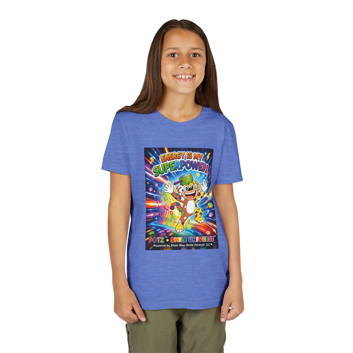 Potz™ Youth Short Sleeve Tee – "Energy is My Superpower!" Graphic Tee | Smile Universe Collection