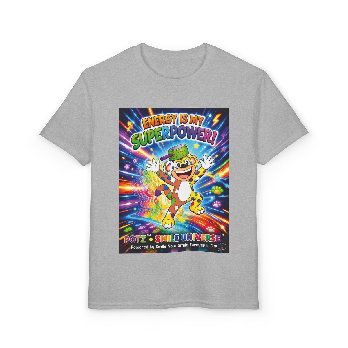 Potz™ Youth DryBlend® T-Shirt – "Energy is My Superpower!" Graphic Tee | Smile Universe Collection