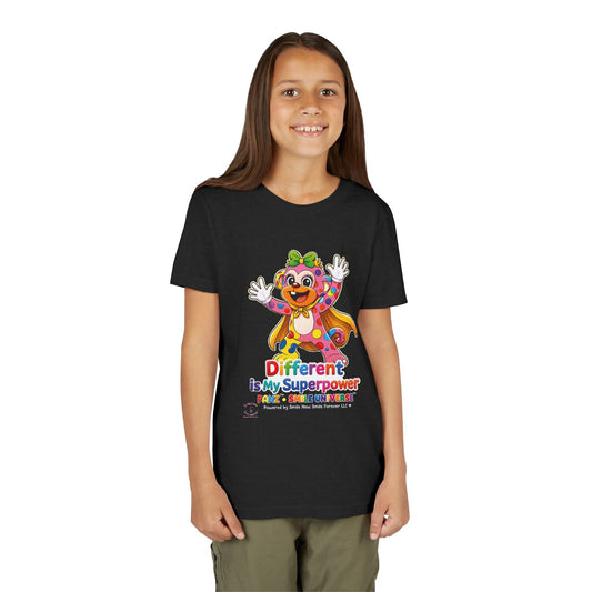 Panz™ Youth Short Sleeve Tee – "Different is My Superpower" Graphic | Smile Universe Collection