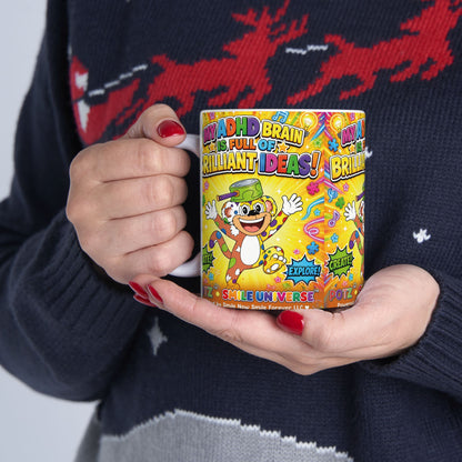 Potz™ Ceramic Mug – "My ADHD Brain is Full of Brilliant Ideas!" Graphic Coffee Mug | Smile Universe Collection