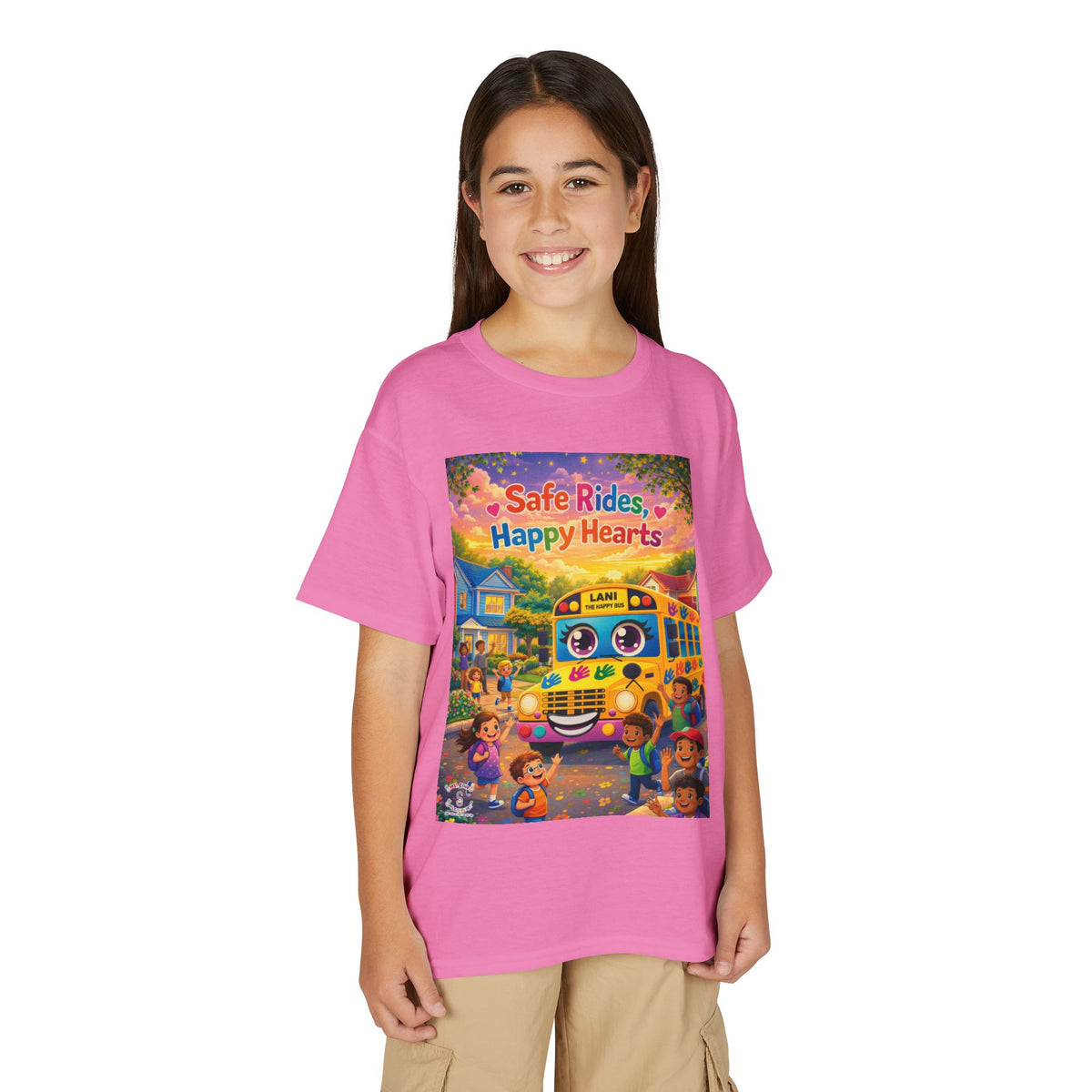 Lani™ Youth DryBlend® T-Shirt – "Safe Rides, Happy Hearts" Graphic