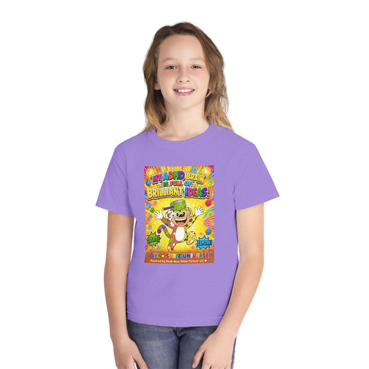 Potz™ Youth Midweight Tee – "My ADHD Brain is Full of Brilliant Ideas!" Graphic Tee | Smile Universe Collection